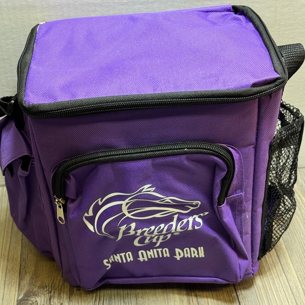 Purple Santa Anita Park insulated cooler bag features the Breeders' Cup logo